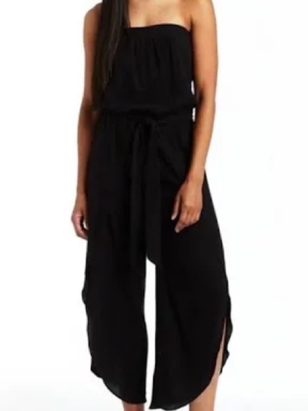 DREW Black Strapless Tulip Slit-Leg Tube Jumpsuit L Made in USA L